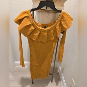 Iris ladies gold off-shoulder sweater dress. Size 1XL